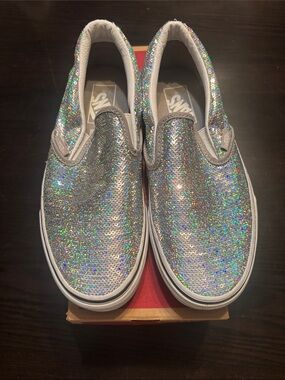 Vans Silver Holographic Sequin Slip-On Sneakers